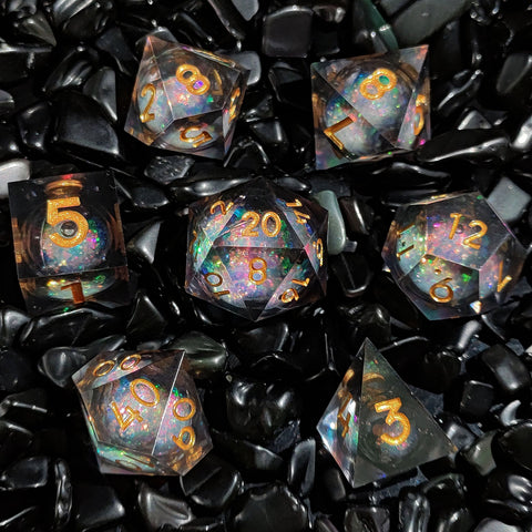 Resin Liquid Core Dice Set – Flowing Glitter DND Dice Multiple colors available
