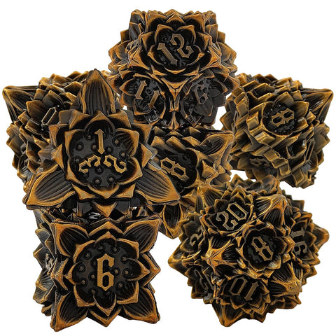 Lotus Blossom Metal Dice Set – Multiple Color Options in Elegant Lotus Design