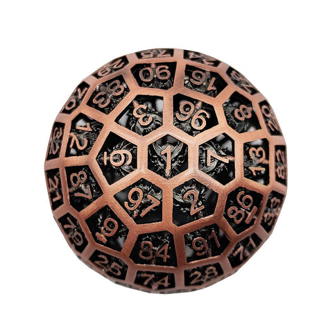 Solid Copper D100 Dice – 100-Sided Metal Dice in Bloodstain, Iridescent, Antique Red Bronze & Antique Green Bronze for DND & RPG Tabletop Games