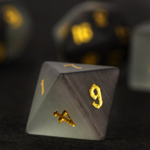 Matte Black Cat’s Eye Stone Dice Set – Handcrafted Luxury Gemstone RPG Dice for D&D, Pathfinder & Collectors