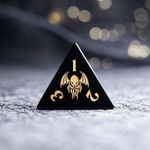 Obsidian Dice Set – Handcrafted Natural Black Gemstone RPG Dice with Gold Engraving for D&D, Pathfinder & Collectors