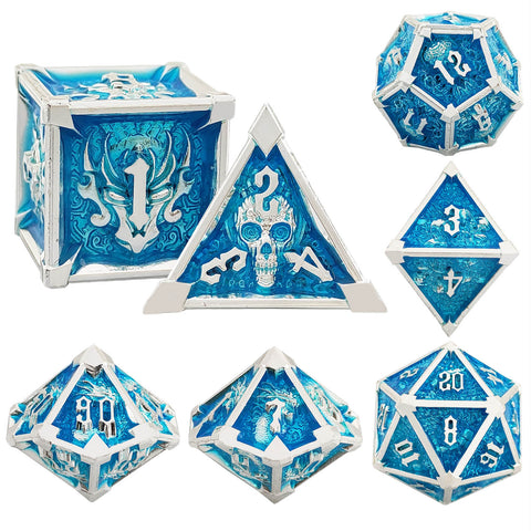 Phantom's Gambit Zinc Alloy Metal Dice Set with Skull Engraving – Multiple Color Options Available