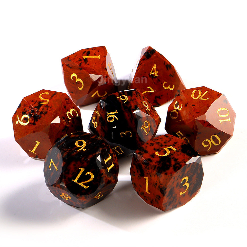 Natural Gold Sunstone Dice Set with Engraved Golden Numbers – Handcrafted Gemstone RPG Dice for DnD, Pathfinder & TTRPGs