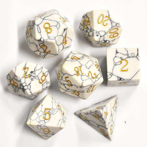 Natural Turquoise Dice Set – Hand-Carved D&D Dice in Blue, White & Green Turquoise
