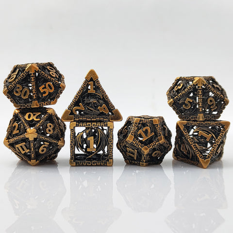 Ravethorn Copper Hollow Dice Set – Antique Gold & Aged Red Copper RPG Dice