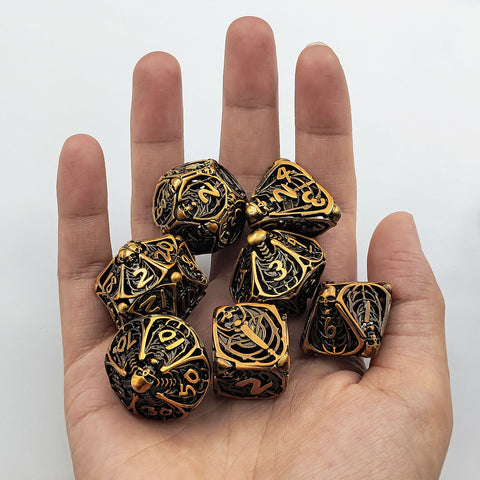 Cryptic Relics Metal Hollow Dice Set – Premium Copper, Available in Antique Gold & Antique Copper