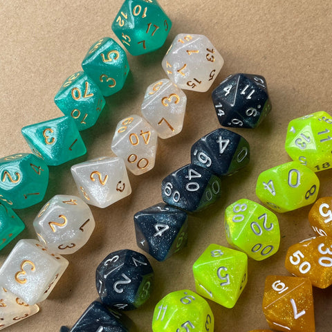 Starlight Mystery Acrylic Dice Set – 15 Random Colors, 7 Polyhedral Dice for DND, RPG, Pathfinder & Tabletop Games