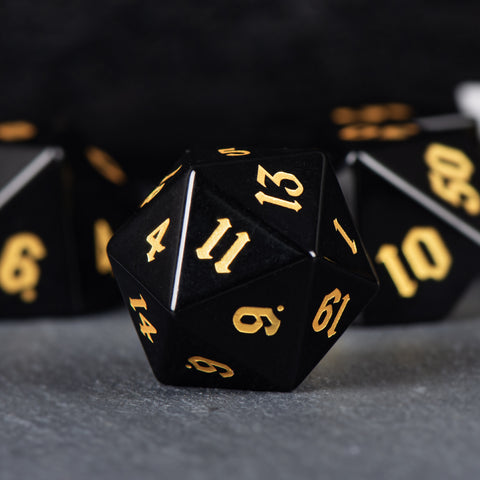 Natural Obsidian Dice Set – Handcrafted Luxury Gemstone RPG Dice for Dungeons & Dragons, Pathfinder & Collectors
