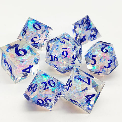 Resin Polyhedral Dice Set – Transparent Color Dice in Skull, Foil, Flower, Poker, Dual-Tone & Heart Styles for DND, Pathfinder, Tabletop Games