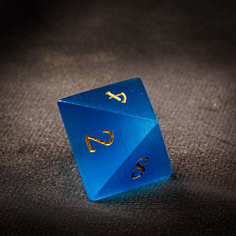 Royal Blue Cat’s Eye Stone Dice Set – Handcrafted Luxury Gemstone RPG Dice for D&D, Pathfinder & Collectors