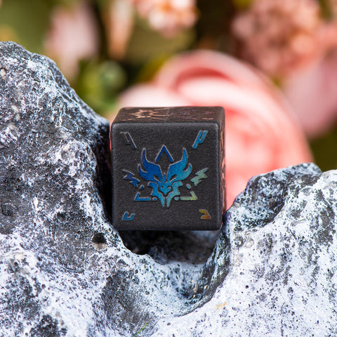 Heart of the Dragon’s Shadow Obsidian Dice Set – Handcrafted Natural Black Gemstone RPG Dice with Iridescent Engravings for D&D, Pathfinder & Collectors