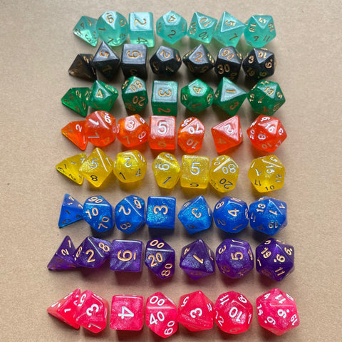 Starlight Mystery Acrylic Dice Set – 15 Random Colors, 7 Polyhedral Dice for DND, RPG, Pathfinder & Tabletop Games