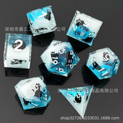 Resin Dice Set with Cat, Butterfly, Volcano, Dragon Egg & Graffiti Designs – Colorful Embedded Dice  Fluorescent Styles for DND & RPG Games
