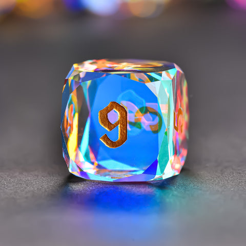 Iridescent Prism Glass Dice Set – Handcrafted Multi-Faceted K9 Glass RPG Dice for D&D, Pathfinder & Collectors
