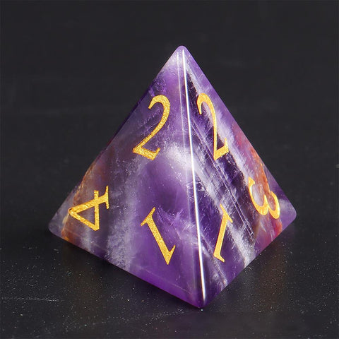 Natural Amethyst Dice Set with Gold Engraved Numbers – Premium Crystal Polyhedral Dice for DnD, Pathfinder, TTRPG, and Collectors