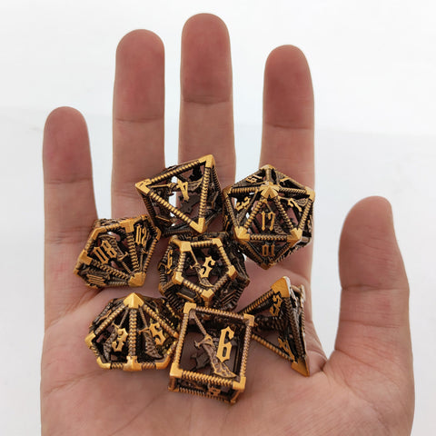 Destiny’s Blade Copper Hollow Dice Set – Antique Gold Metal RPG Dice