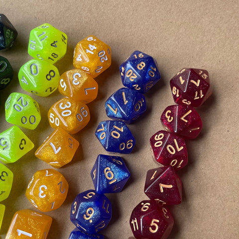 Starlight Mystery Acrylic Dice Set – 15 Random Colors, 7 Polyhedral Dice for DND, RPG, Pathfinder & Tabletop Games