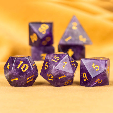 Natural Amethyst Crystal Dice Set – Luxury Gemstone Dice for D&D, RPGs & Collectors