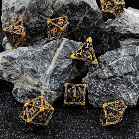 Ravethorn Copper Hollow Dice Set – Antique Gold & Aged Red Copper RPG Dice