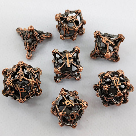 Necroforge Copper Metal Hollow Dice Set with Skull Design – 6 Colors Available