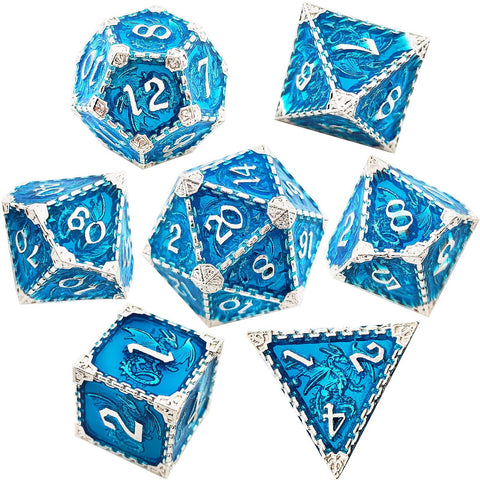 Duskrage Copper Metal Solid Dice Set with Winged Dragon Engraving – Multiple Colors Available