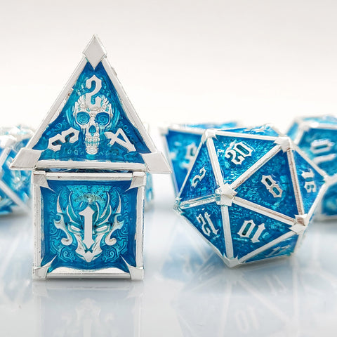 Phantom's Gambit Zinc Alloy Metal Dice Set with Skull Engraving – Multiple Color Options Available
