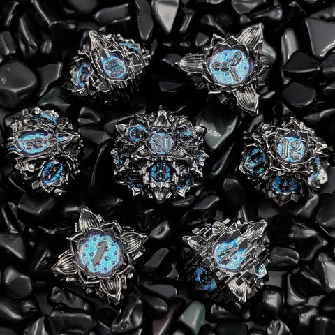 Lotus Blossom Metal Dice Set – Multiple Color Options in Elegant Lotus Design