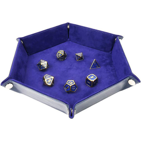 Hexagon PU Leather & Velvet Dice Tray – Elegant Foldable Dice Rolling Tray for Tabletop Games – Protects Dice & Table – Portable and Stylish