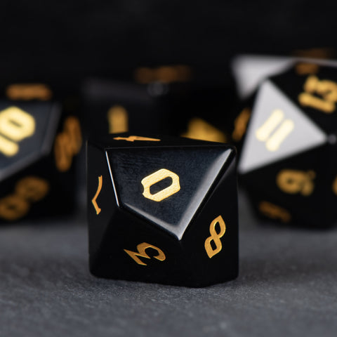 Natural Obsidian Dice Set – Handcrafted Luxury Gemstone RPG Dice for Dungeons & Dragons, Pathfinder & Collectors