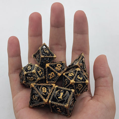 Ravethorn Copper Hollow Dice Set – Antique Gold & Aged Red Copper RPG Dice