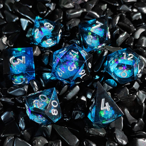 Resin Liquid Core Dice Set – Flowing Glitter DND Dice Multiple colors available