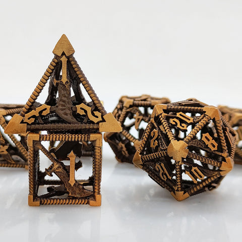 Destiny’s Blade Copper Hollow Dice Set – Antique Gold Metal RPG Dice