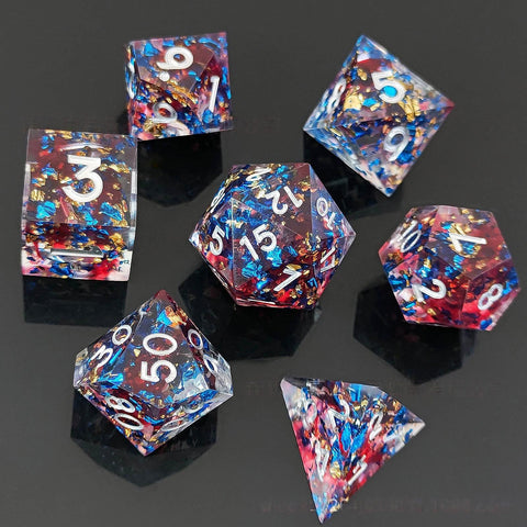 Resin Polyhedral Dice Set – Transparent Color Dice in Skull, Foil, Flower, Poker, Dual-Tone & Heart Styles for DND, Pathfinder, Tabletop Games