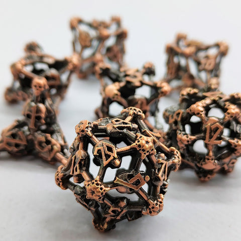 Necroforge Copper Metal Hollow Dice Set with Skull Design – 6 Colors Available