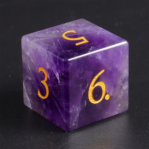 Natural Amethyst Dice Set with Gold Engraved Numbers – Premium Crystal Polyhedral Dice for DnD, Pathfinder, TTRPG, and Collectors