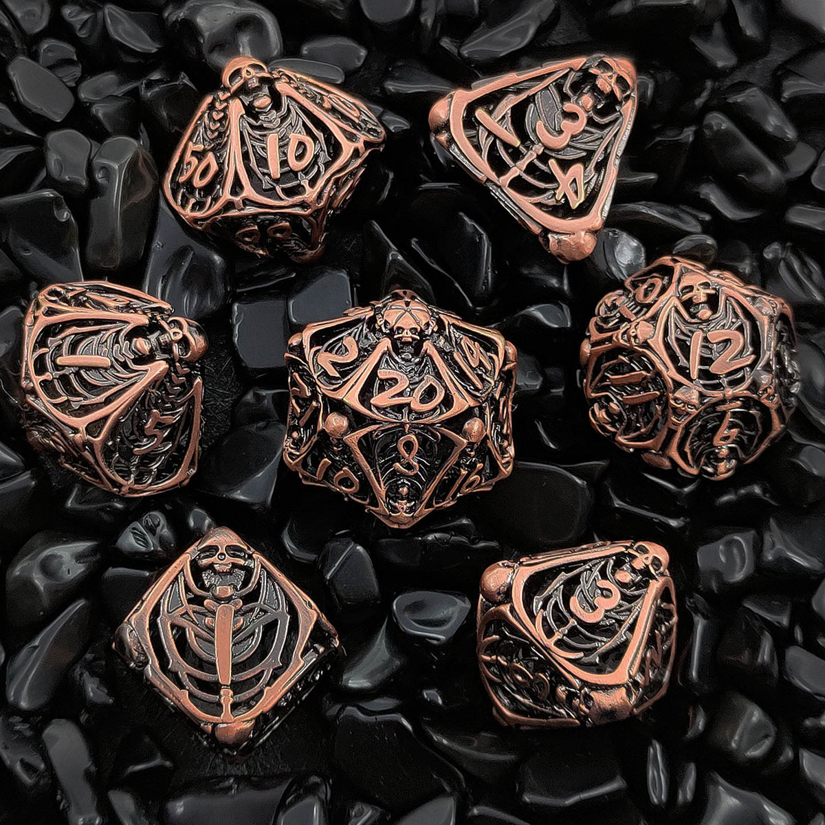 Cryptic Relics Metal Hollow Dice Set – Premium Copper, Available in Antique Gold & Antique Copper