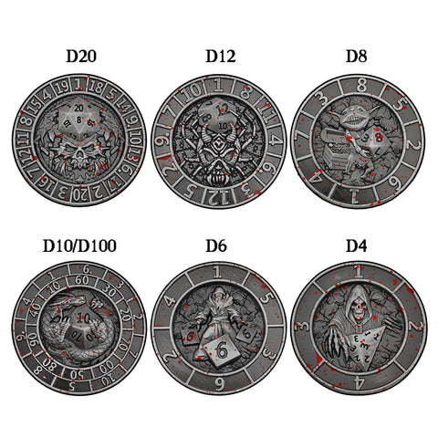 Cube Spinner 7‑in‑1 Metal Dice – Antique Bronze, Copper, Bloodstain & More