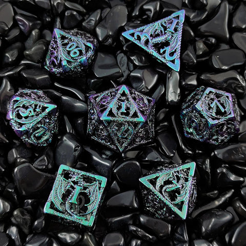 Dinosaur Hollow Metal Dice Set – Solid Copper 3 Antique Colors