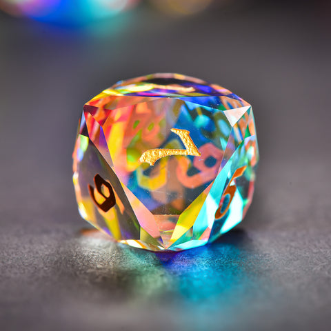 Iridescent Prism Glass Dice Set – Handcrafted Multi-Faceted K9 Glass RPG Dice for D&D, Pathfinder & Collectors