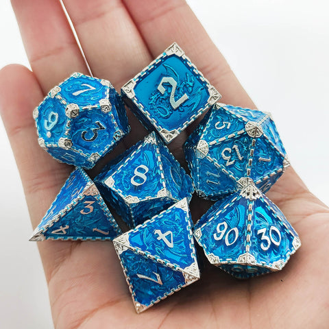Duskrage Copper Metal Solid Dice Set with Winged Dragon Engraving – Multiple Colors Available