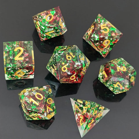 Resin Polyhedral Dice Set – Transparent Color Dice in Skull, Foil, Flower, Poker, Dual-Tone & Heart Styles for DND, Pathfinder, Tabletop Games