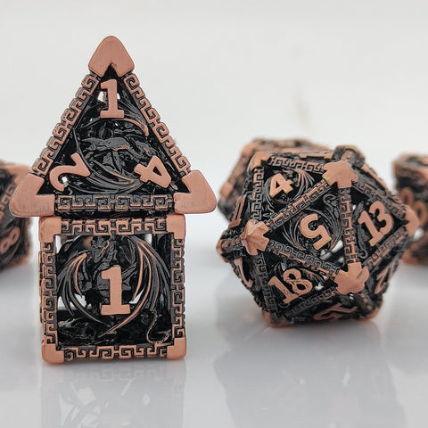 Ravethorn Copper Hollow Dice Set – Antique Gold & Aged Red Copper RPG Dice