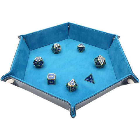 Hexagon PU Leather & Velvet Dice Tray – Elegant Foldable Dice Rolling Tray for Tabletop Games – Protects Dice & Table – Portable and Stylish