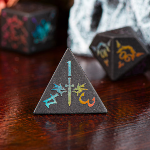 Heart of the Dragon’s Shadow Obsidian Dice Set – Handcrafted Natural Black Gemstone RPG Dice with Iridescent Engravings for D&D, Pathfinder & Collectors