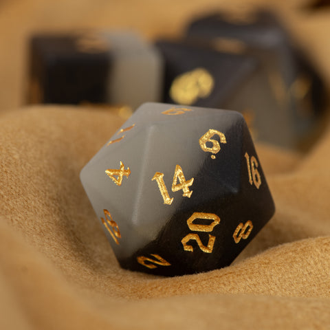 Matte Black Cat’s Eye Stone Dice Set – Handcrafted Luxury Gemstone RPG Dice for D&D, Pathfinder & Collectors