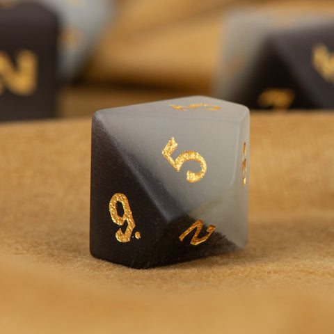 Matte Black Cat’s Eye Stone Dice Set – Handcrafted Luxury Gemstone RPG Dice for D&D, Pathfinder & Collectors
