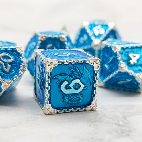 Duskrage Copper Metal Solid Dice Set with Winged Dragon Engraving – Multiple Colors Available