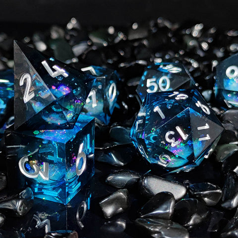 Resin Liquid Core Dice Set – Flowing Glitter DND Dice Multiple colors available