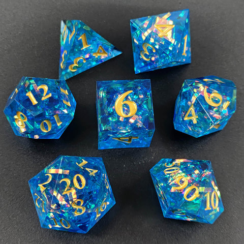 Resin Polyhedral Dice Set – Transparent Color Dice in Skull, Foil, Flower, Poker, Dual-Tone & Heart Styles for DND, Pathfinder, Tabletop Games