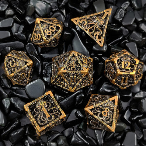 Cthulhu’s Gaze Copper Hollow Dice Set – Bloodstain, Antique Gold & Aged Red Copper